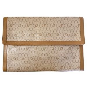 Christian Dior beige honeycomb monogram canvas and leather clutch bag